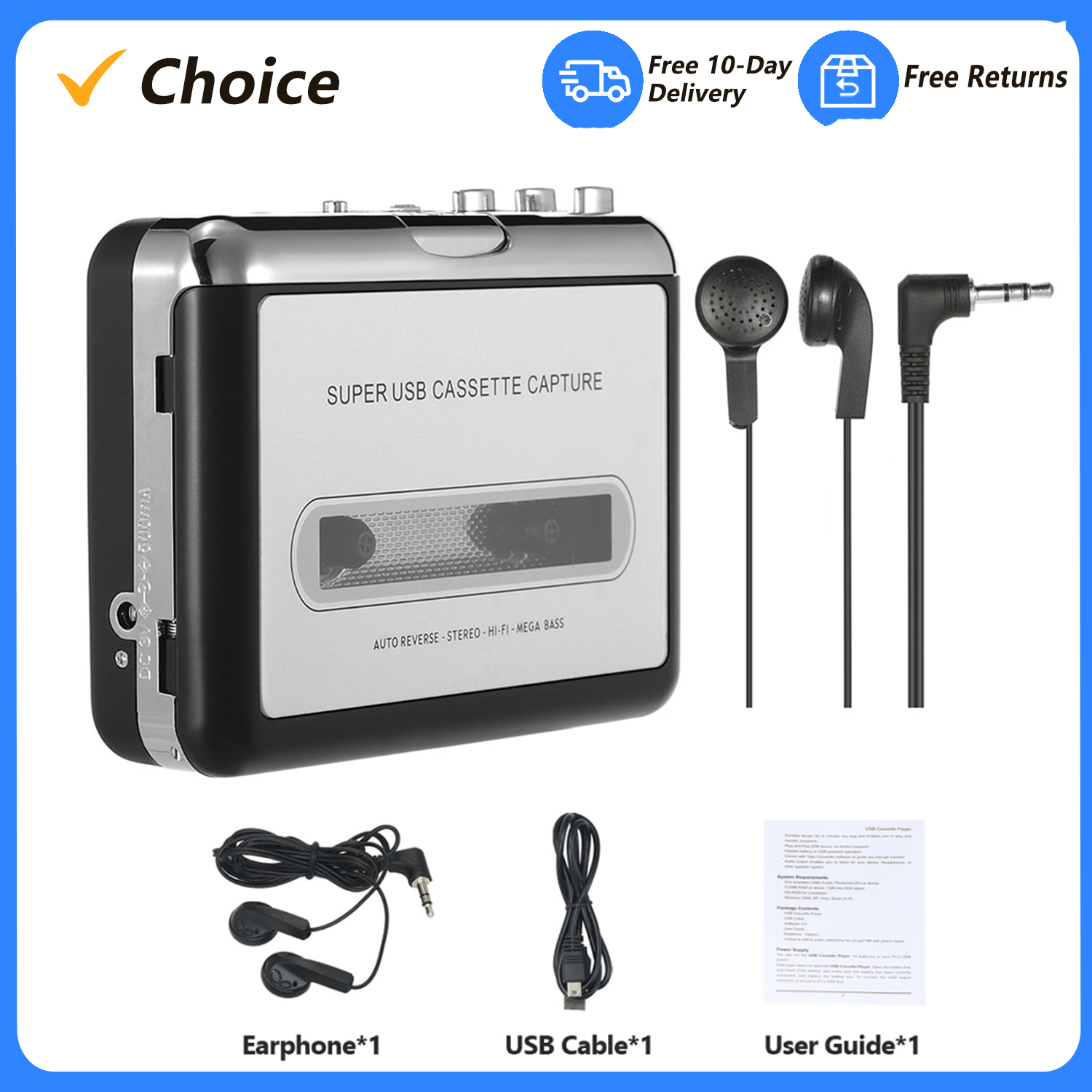 USB Cassette Capture Cassette  - Audio Music Converter To Mp3 recensione e prezzo