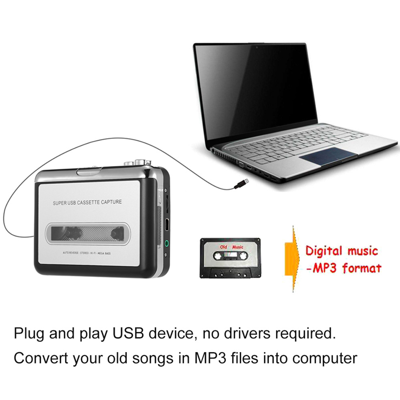USB Cassette Capture Cassette  - Audio Music Converter To Mp3 recensione e prezzo